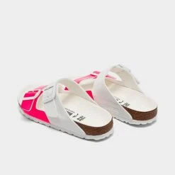Women's Birkenstock Arizona Split Birko-Flor Sandals Neon Pink/White Patent - 1024214 650 -Nikes Shoes Shop 1024214 650 P4