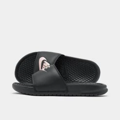 Women's Nike Benassi JDI Swoosh Slide Sandals Black/Rose Gold - 343881 007