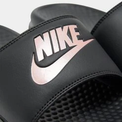 Women's Nike Benassi JDI Swoosh Slide Sandals Black/Rose Gold - 343881 007 -Nikes Shoes Shop 343881 007 P3
