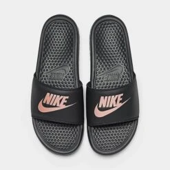 Women's Nike Benassi JDI Swoosh Slide Sandals Black/Rose Gold - 343881 007 -Nikes Shoes Shop 343881 007 P5