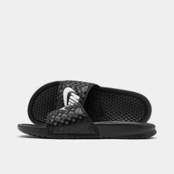 Women's Nike Benassi JDI Swoosh Slide Sandals Black/White - 343881 011