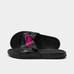 Women's Nike Benassi JDI Swoosh Slide Sandals Black/Vivid Pink - 343881 061