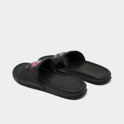 Women's Nike Benassi JDI Swoosh Slide Sandals Black/Vivid Pink - 343881 061 -Nikes Shoes Shop 343881 061 P4