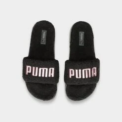 Women's Puma Leadcat 2.0 Sherpa Slide Sandals Puma Black/Rose Gold - 38516102 001 -Nikes Shoes Shop 38516102 001 P5