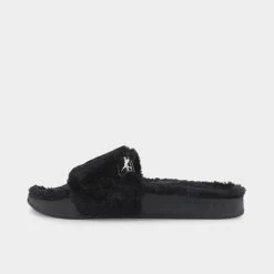 Women's Puma Leadcat 2.0 Fluff Slide Sandals Puma Black/Puma Team Gold - 38580301 001