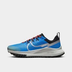 Women's Nike React Pegasus Trail 4 Trail Running Shoes Light Photo Blue/Metallic Silver/Track Red/Black - DJ6159 401