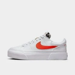 Women's Nike Court Legacy Lift Platform Casual Shoes White/Rattan/Black/Team Orange - DZ5203Â 100