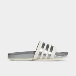 Women's Adidas Adilette Comfort Slide Sandals Chalk White/Chalk White/Matte Silver - GW8746 100