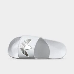 Women's Adidas Adilette Lite Slide Sandals White/White/Matte Silver - GZ6197 100 -Nikes Shoes Shop GZ6197 100 P5