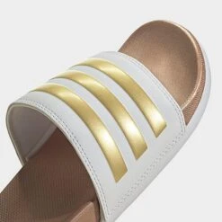 Women's Adidas Adilette Comfort Slide Sandals White/White/Matte Gold - H03618 100 -Nikes Shoes Shop H03618 100 P3