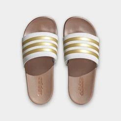 Women's Adidas Adilette Comfort Slide Sandals White/White/Matte Gold - H03618 100 -Nikes Shoes Shop H03618 100 P5
