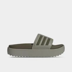 Women's Adidas Adilette Platform Slides Silver Pebble/Olive Strata/Silver Pebble - HQ6180 334