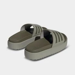 Women's Adidas Adilette Platform Slides Silver Pebble/Olive Strata/Silver Pebble - HQ6180 334 -Nikes Shoes Shop HQ6180 334 P4