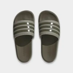 Women's Adidas Adilette Platform Slides Silver Pebble/Olive Strata/Silver Pebble - HQ6180 334 -Nikes Shoes Shop HQ6180 334 P5