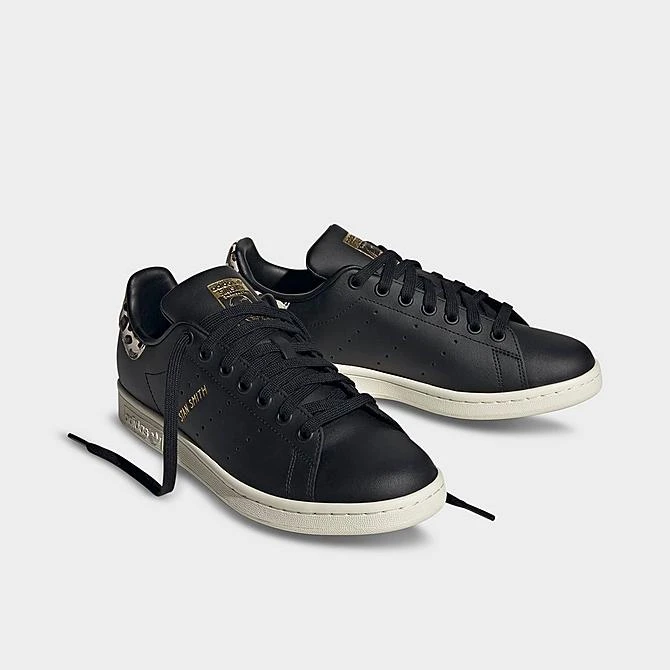 Women's Adidas Originals Stan Smith Casual Shoes Black Leather/Off White/Wonder White/Leopard Accent - IE4633 001 4 Women's Adidas Originals Stan Smith Casual Shoes Black Leather/Off White/Wonder White/Leopard Accent - IE4633 001 - Image 2