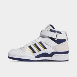 Women's Adidas Originals Forum Mid Casual Shoes (Wide WIdth) White/Dark Blue/Crew Yellow - IE7416 100
