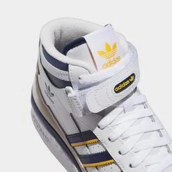 Women's Adidas Originals Forum Mid Casual Shoes (Wide WIdth) White/Dark Blue/Crew Yellow - IE7416 100 -Nikes Shoes Shop IE7416 100 P3