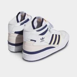 Women's Adidas Originals Forum Mid Casual Shoes (Wide WIdth) White/Dark Blue/Crew Yellow - IE7416 100 -Nikes Shoes Shop IE7416 100 P4