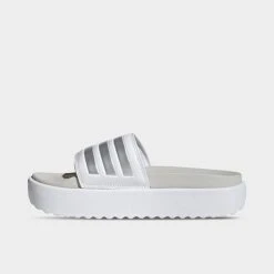 Women's Adidas Adilette Platform Slides White/Zero Metallic/Grey - IE9703 100