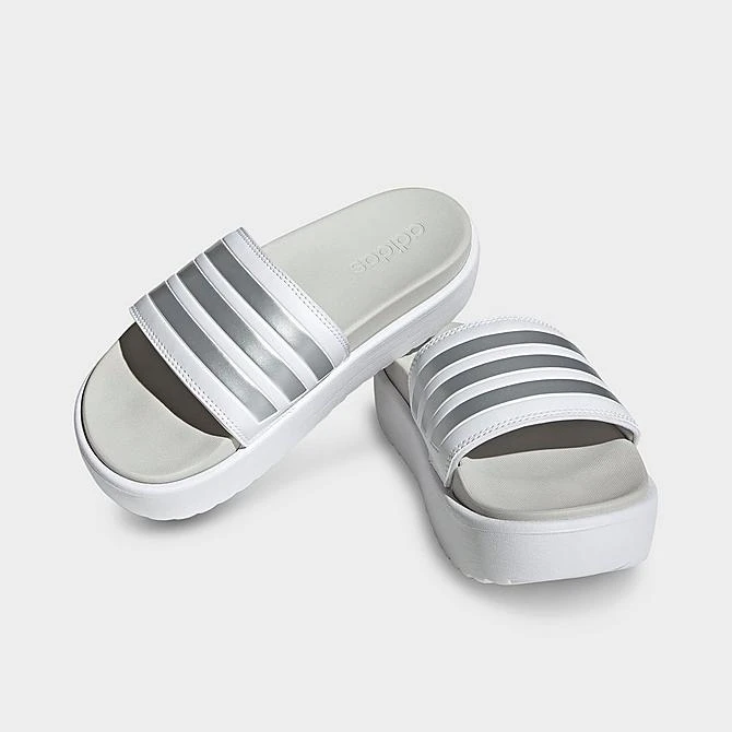 Women's Adidas Adilette Platform Slides White/Zero Metallic/Grey - IE9703 100 4 Women's Adidas Adilette Platform Slides White/Zero Metallic/Grey - IE9703 100 - Image 2